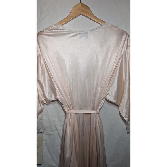 Vintage deadstock Nicole Womens Full Length Blush Nylon Belted Robe Sz SP Lace - Picture 6 of 9